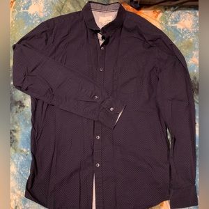 Navy print dress shirt size large